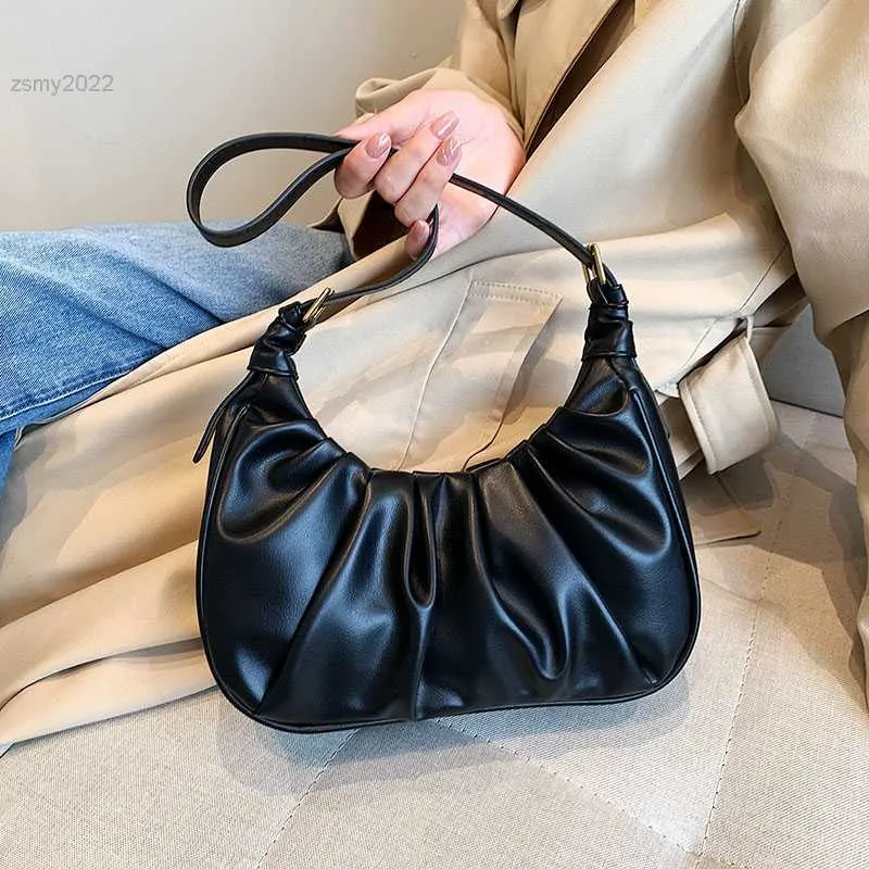 Totes 2022 Marca Bolsas de Axila para Mulheres Bolsa de Ombro de Couro de Alta Qualidade Moda Bolsas e Bolsas Bolsa Clutch Plissada de Designer