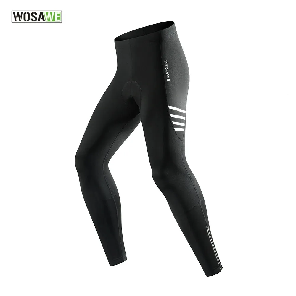 Cycling Pants WOSAWE Mens Winter Fleece Cycling Pants Warm Up Bicycle Pant Cushion Ride Bike Trousers Outdoor Sports Reflective Tights 231124