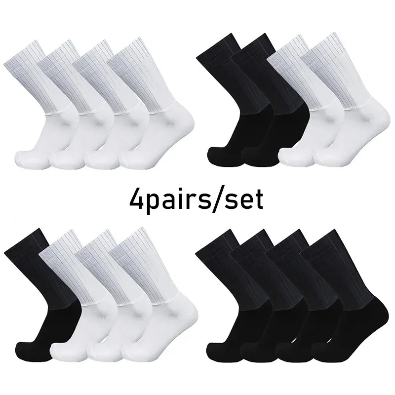 Meias esportivas 4 pares / conjunto Aero Pure Color Ciclismo Meias esportivas Silicone antiderrapante Pro Racing Bicycle Socks Summer Cool Calcetines Ciclismo 231124