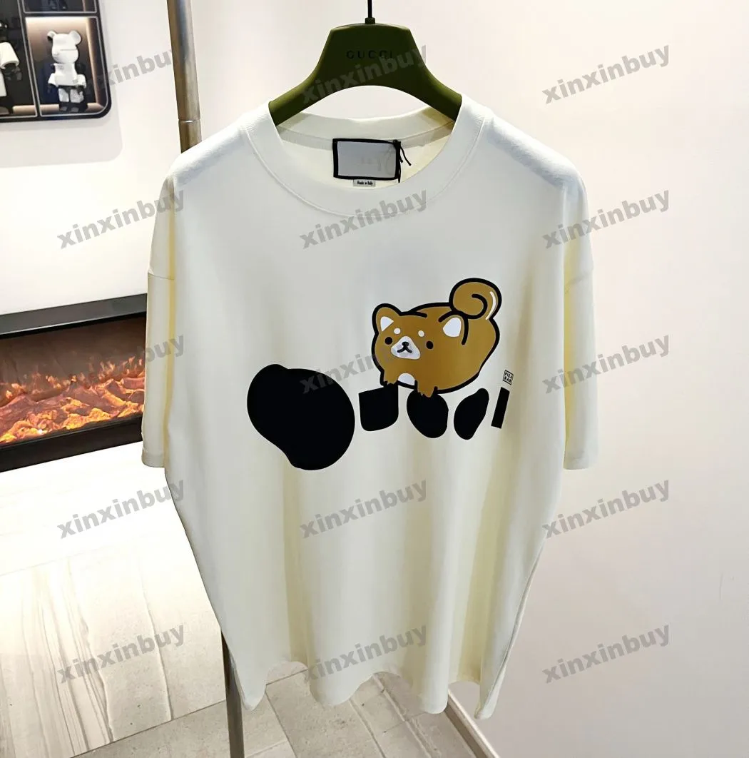 Xinxinbuy Hommes Designer Tee T-shirt 23SS Dog Lettre Imprimer Coton à manches courtes Femmes Noir Abricot Blanc S-XL