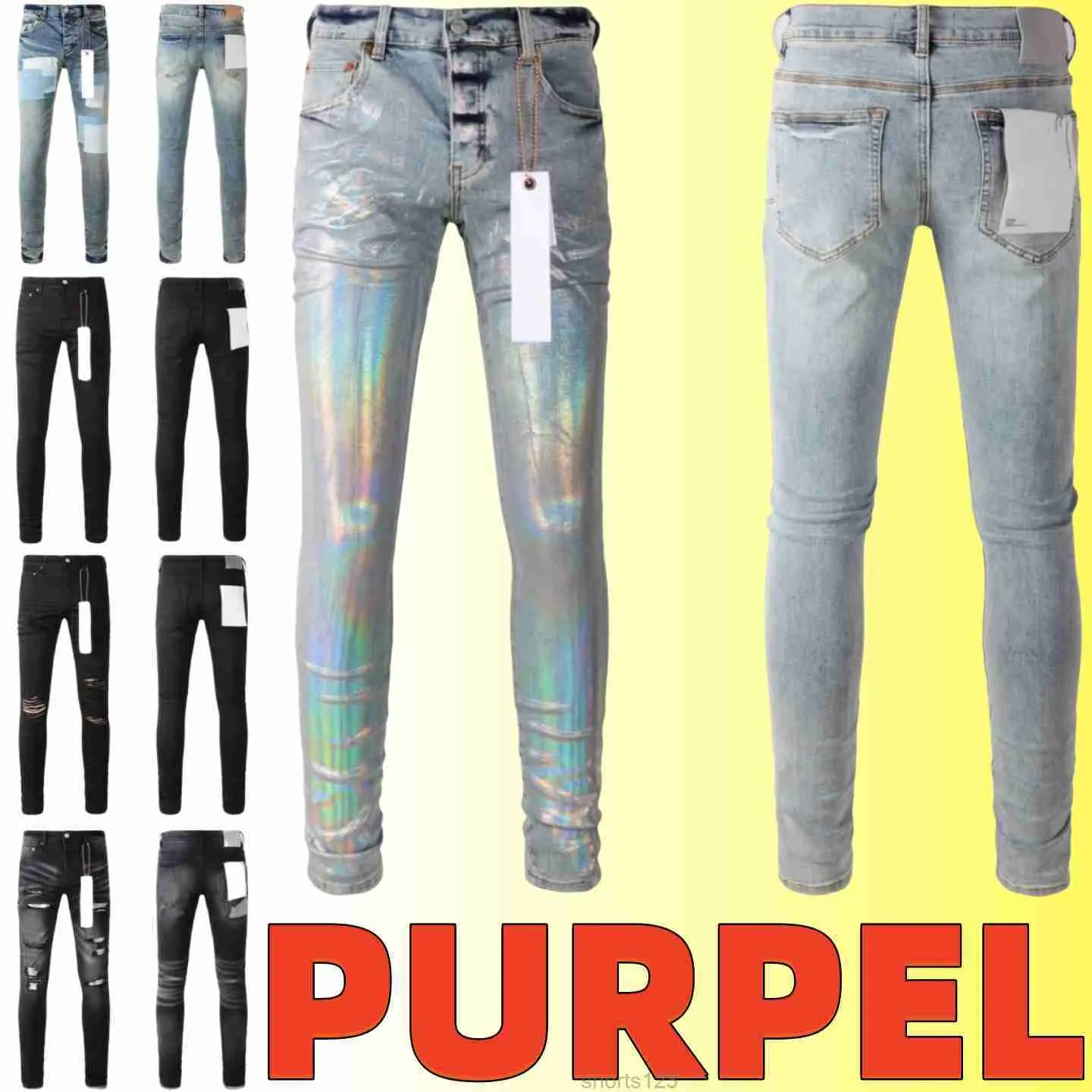 2024 purple jeans designer jeans mens jeans men Knee Skinny Straight Size 2840 Motorcycle Trendy Long Straight Hole High Street denim wholesale 2 pieces 10 off F