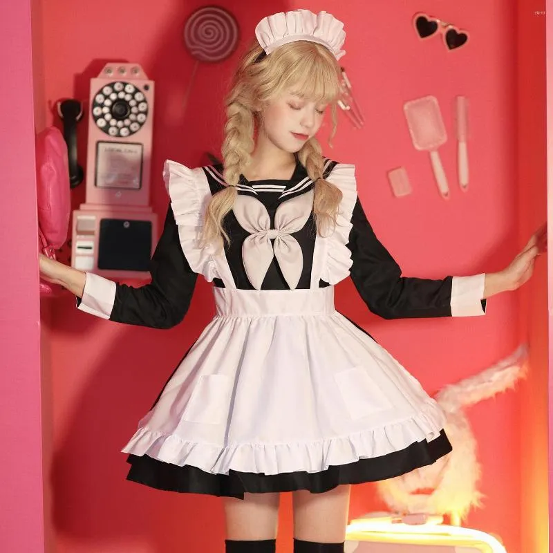 Casual jurken Magogo Japans Sailor Uniform Super Cute Maid Cosplay Performance Performance Long Sleeve Dress