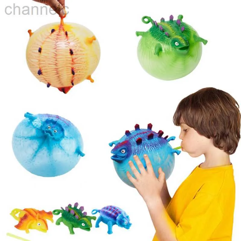 Balões de festa 3pcs engraçados soprando animais de ventilação de animais infláveis ​​de dinossauros bola de água espreme o estresse aliviar