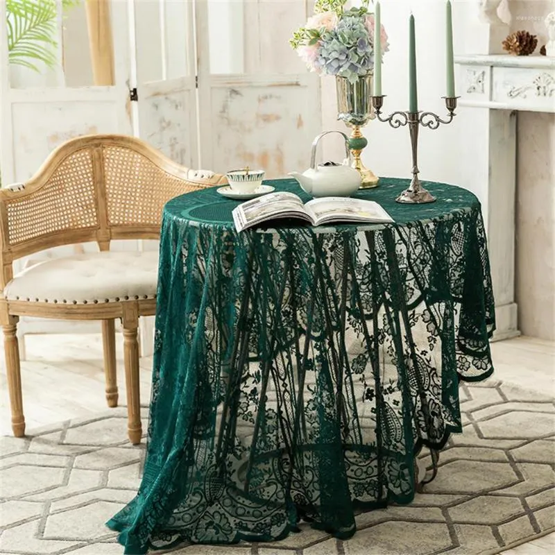 Nappe de table Style rétro dentelle vert foncé nappe ronde fête de mariage noël décoratif anti-poussière pour manger