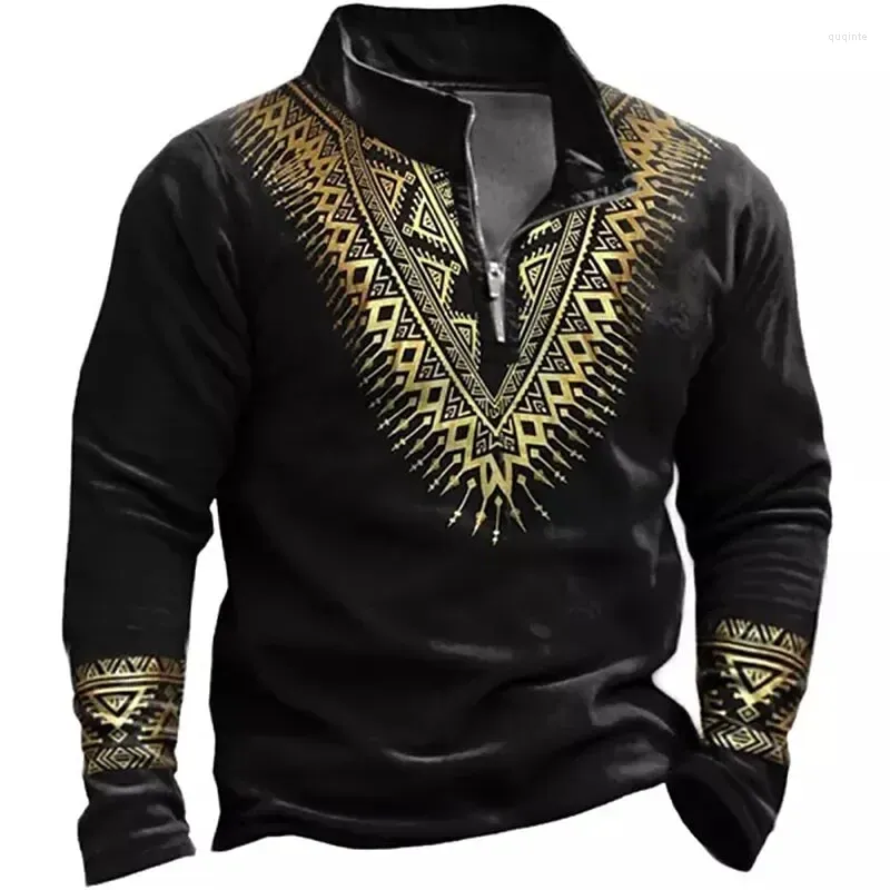 Herren-Kapuzenpullover, Ethno-Stil, Reißverschluss-Pullover, 3D-Totem-Druck, hochwertige Vintage-Kleidung, übergroßes Oberteil, Herbst-Outdoor-Sport-Shirt