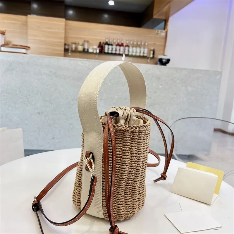2024 Mini Straw Bucket Bag Women Crossbody Handbag Designer Single Shoulder Tiny Tote Bag Khaki Canvas From Shelala 41.35 DHgate.Com
