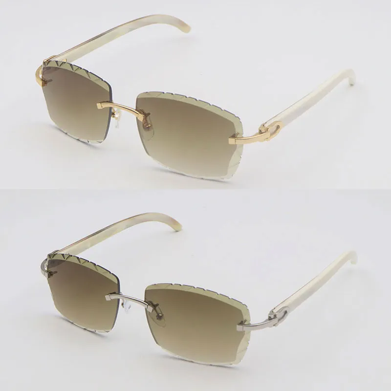 New Designer Rimless Diamond cut Lens Sunglasses Original White Genuine Natural Horn Sunglasses Male and Female 8200757A metal frame Square Lens Size 60-18-140mm