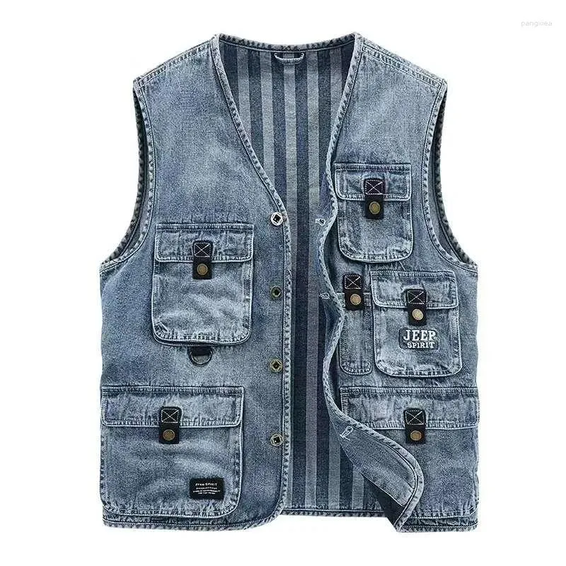 Herenvesten Denim vest Jas Kleding Casual Jean Zwarte jassen S Voor heren Winter Militaire Multi-pocket Mouwloos Werk