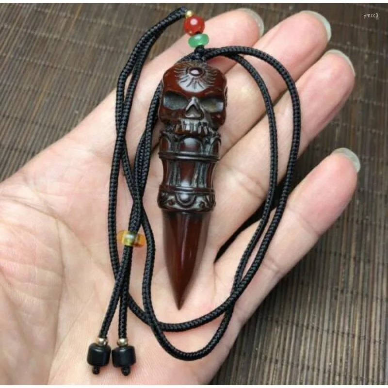 Pendant Necklaces Yak Horn Carved Skull Vajira Phurba Dagger Tibetan Buddhism Faqi Statue