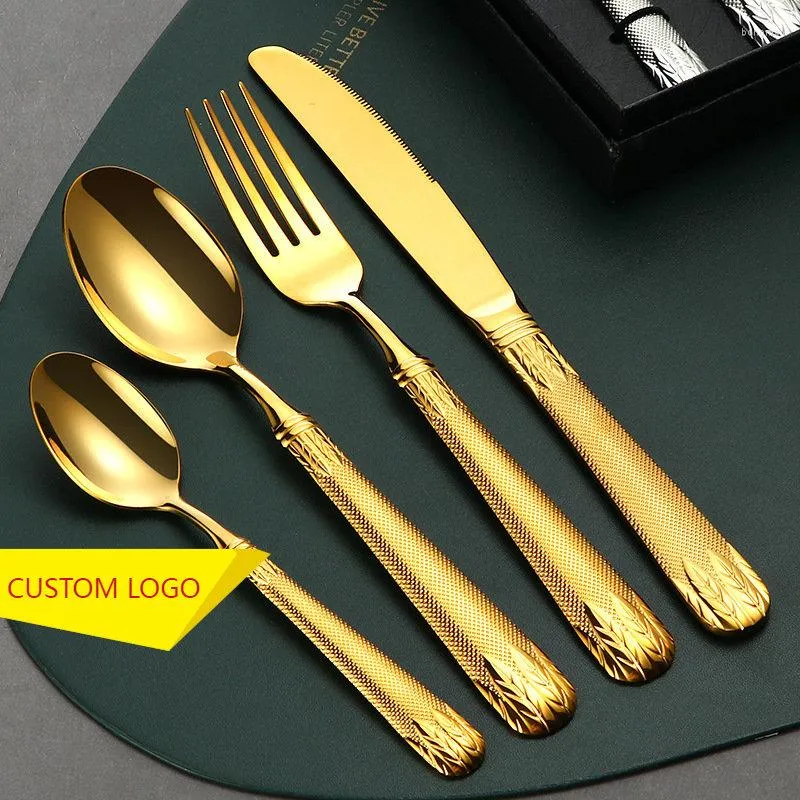 Conjuntos de talheres de talheres nomes gravados 4pcs utensílios de jantar aço inoxidável Orelhas de trigo lison