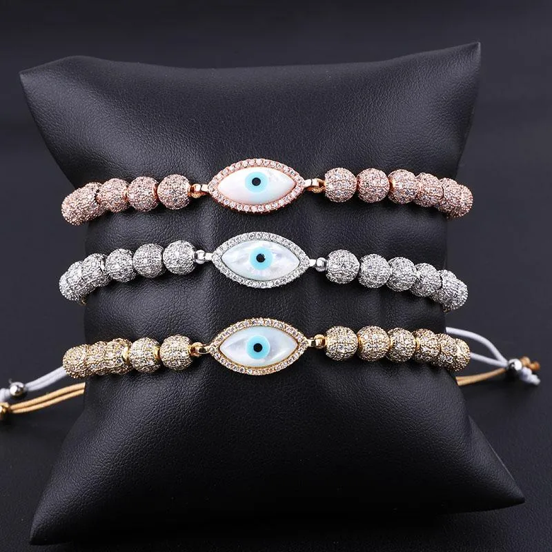 Strand Design di alta qualità Fashion CZ Pave Ball Shell Eye Charm Perline in acciaio inossidabile Bracciale di lusso Uomo Donna Fili di perline