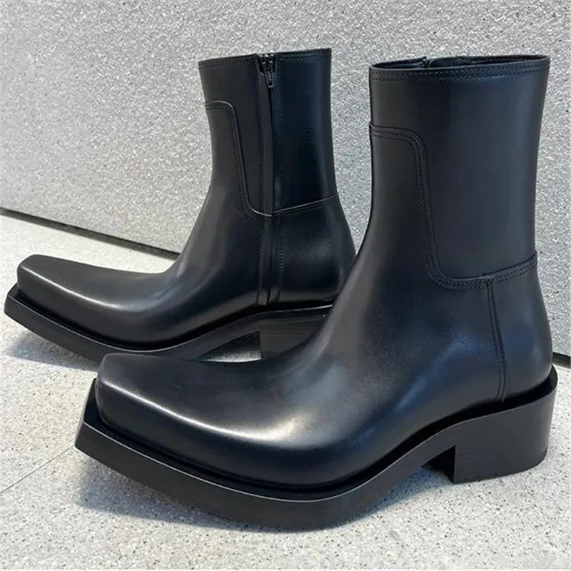 Schwarze Herrenstiefel mit Reißverschluss, quadratische Zehenpartie, Herren-Knöchelstiefel, luxuriöser Chelsea-Stiefel für Herren, Designer-Schuh