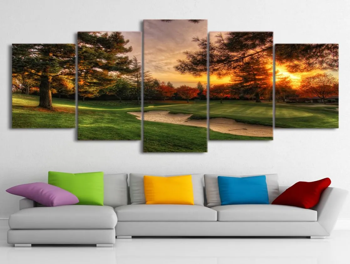 Modułowe zdjęcia ścienne sztuka na płótnie wydruki HD plakat 5 sztuk drzewa golfowe drzewa słońca krajobraz malowanie wystroju domu pokój 5137276