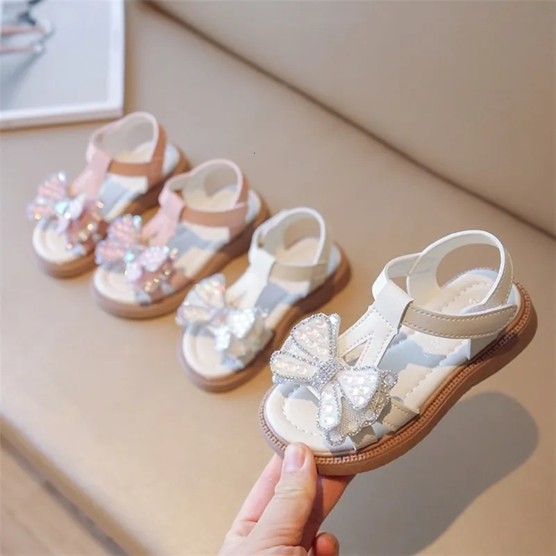 Сандалии летние детские девочки принцесса сандалии мода милая лук детская обувь без скольжения.