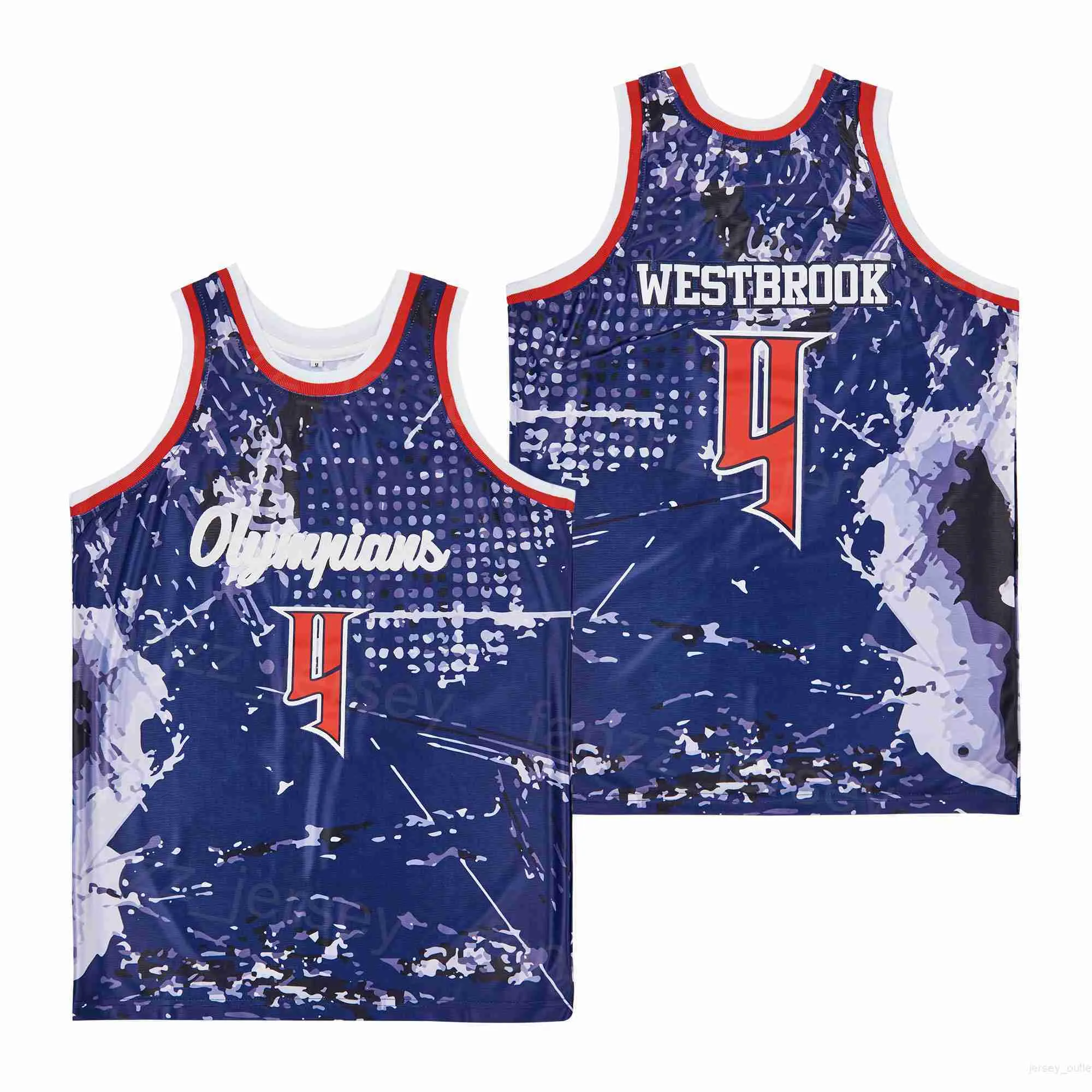 Basquete de camisas de Leuzinger da escola Russell Westbrook 4 Olimpianos MOIVE UNIVERSIDADE PARA FANSO DE ESPORTES TODOS CHAMADA DE PULLOVER AZUL ALTERNATIVA BRILATIVA