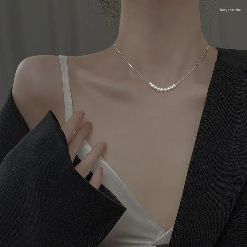 Chains Yachu Fashion Jewelry Silver Color Pearl Beads Pendant Necklace Female Light Luxury Golden Clavicle Chain Girl Gift