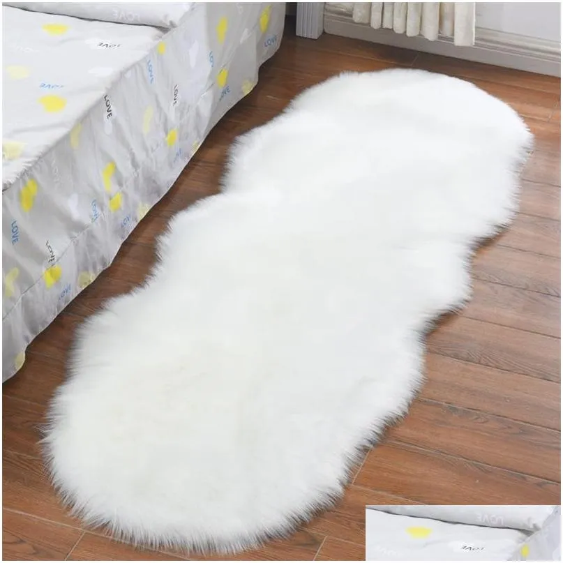 カーペットIrregar Long Soft White Faux Sheepskin Fur Area Rugs Kids Livingroom Bedroom Floor Mat Shaggy Silky Carpet Rug 220906 Dr DH7JC