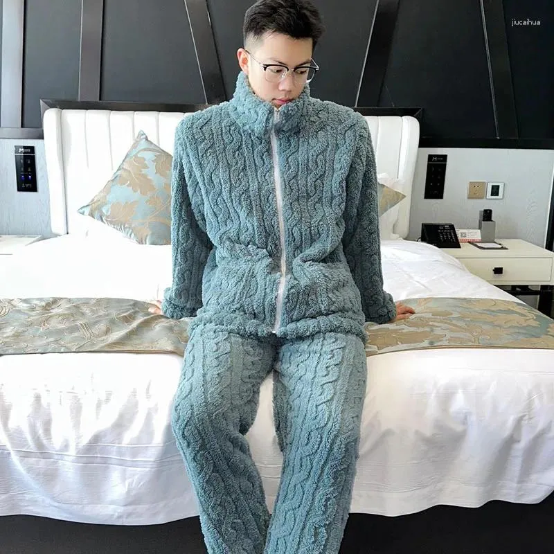 Herren-Nachtwäsche, Winter-Pyjama-Set mit hohem Kragen, lockere Freizeit-Hauskleidung, verdickter warmer Pyjama-Anzug, Lounge-Wear