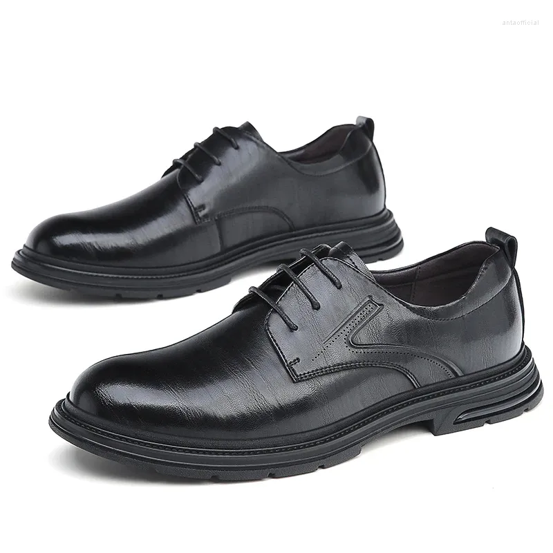 Dress Shoes Lace Up Casual Business Oxfords Point Toe Office Formal Male Italiano Men's Leather Designer Brand Black Wed Shoe