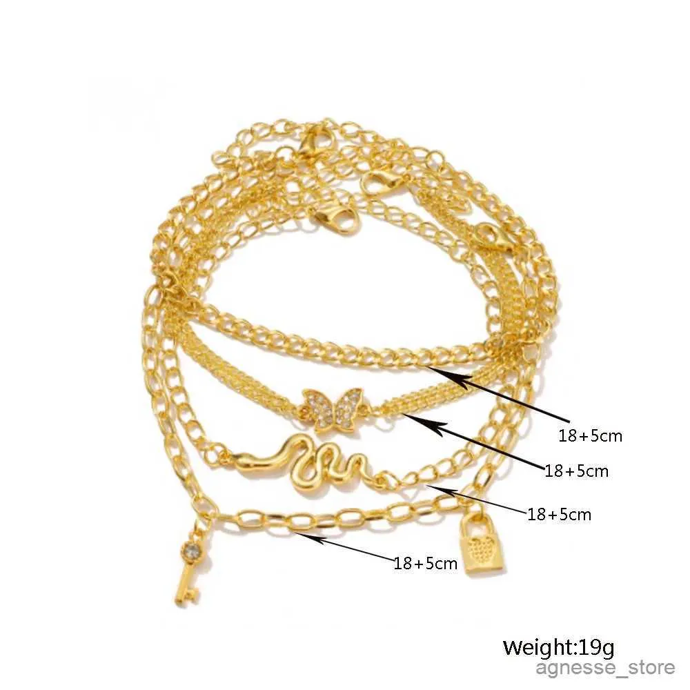 Anklets Gold Color Snake Ankle Bracelet Set For Women Butterfly Key Lock Charm Anklet Chain On Leg Jewelry Gift R231125