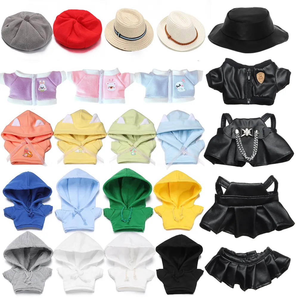 Doll -accessoires 20 cm plush's kledingoutfit voor idool s mode pu lederen jas hoed rok pak kleding geschenken 230424