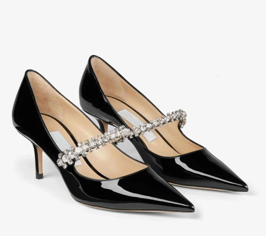 Lady'sheelsドレスサンダルポンプAurelie Bing Pump 65mm Patent Leather Pointe with Crystal Strap Luxury Designer Woman High Heels Italy Made 35-43box