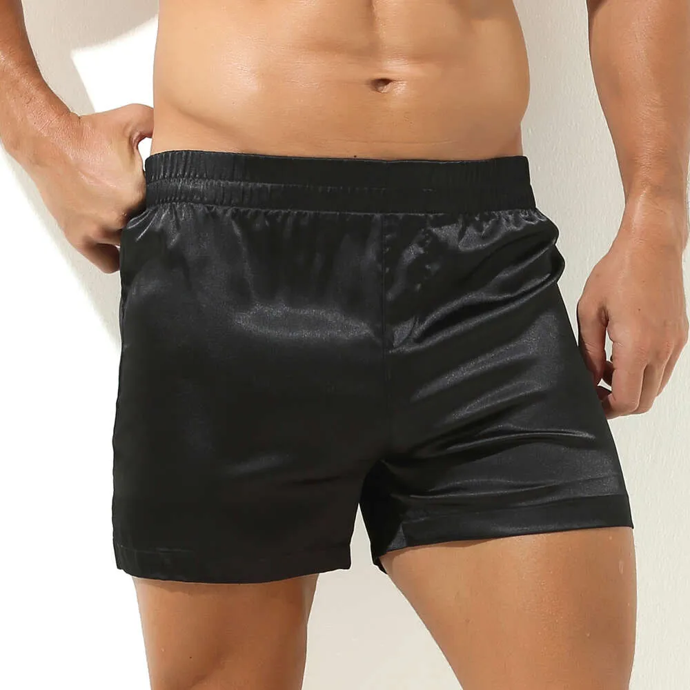 Mäns sexiga underkläder silkeslen boxare shorts andningsbara pilbyxor bekväma trosor sida delad nattkläder manliga hus sömnkläder