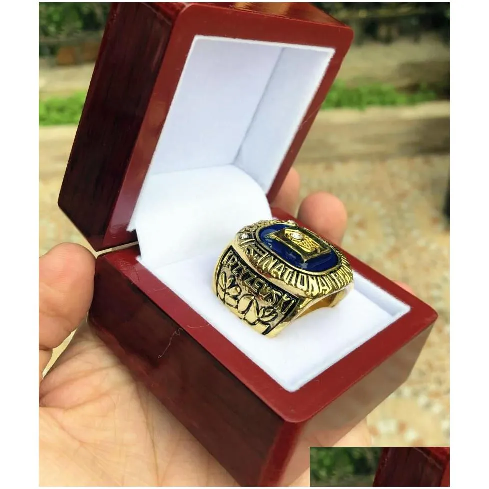 With Side Stones Blue 2001 Devils National Team Championship Ring With Wooden Box Men Fan Souvenir Gift Wholesale Drop Drop Deliv Dha1Y