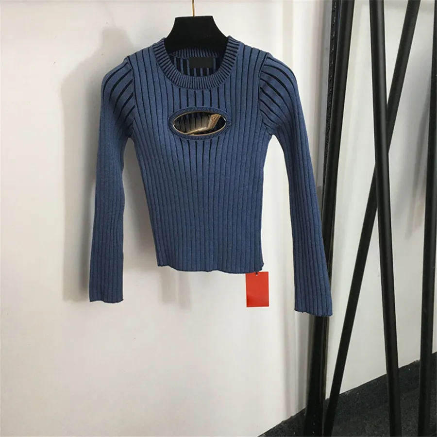 Sexy Bust Hollow Jumpers Shirts Women Long Sleeve Knitted Tops Sweater Elegant Cropped Knitted Shirt Tees