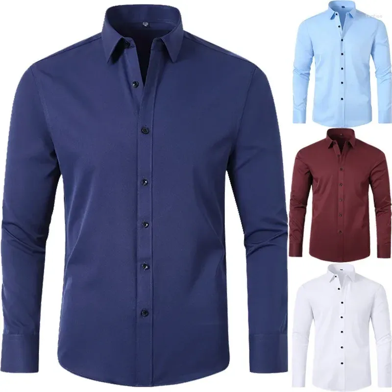 Men's Dress Shirts Solid Long Sleeve Stretch 4-Way Formal Shirt Business Casual Button Down Cotton