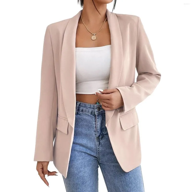 Ternos femininos gola lapela escritório blazer jaquetas cor sólida feminino com bolsos estilo elegante decote em v fino ajuste roupa de férias