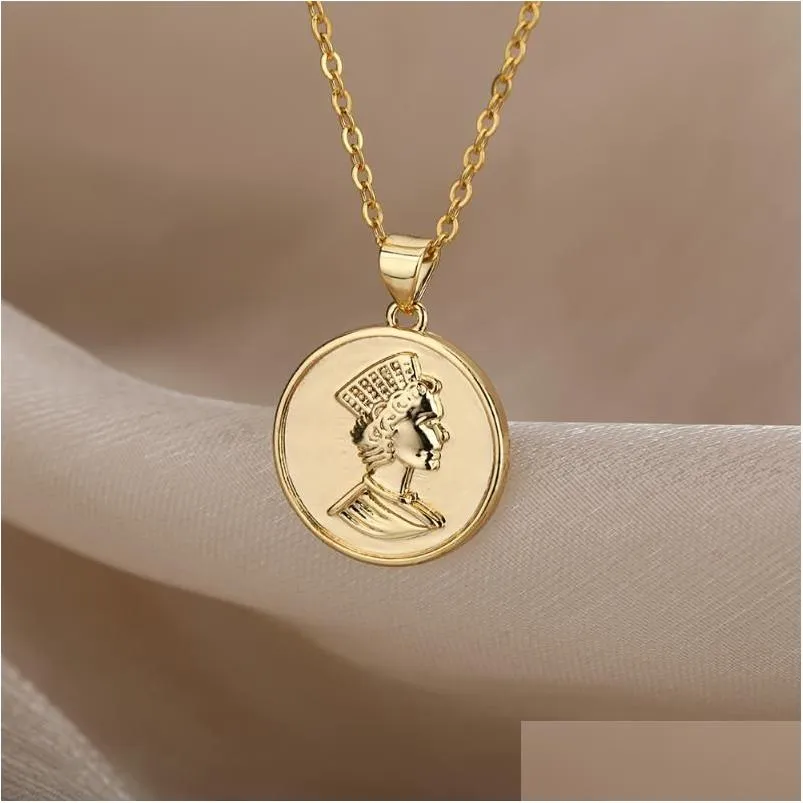 Collane con ciondolo Collana con moneta da donna Colore dorato Dieci centesimi Spirito del mare Ngoreru Elizabeth Isle Of Women Dichiarazione Collier Regalo Goccia Dhwhf