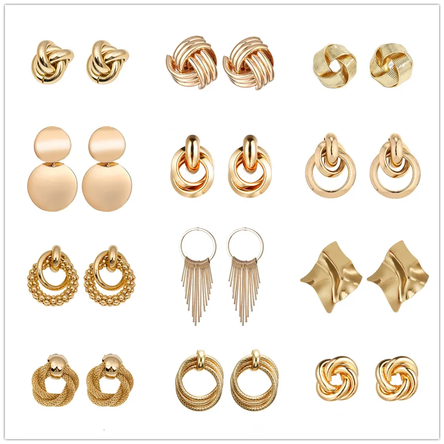 Stud Fashion Statement Metal Geometrische hanger oorbellen voor vrouwen coole punk goud kleur ronde twisted hangende oor sieraden 230424