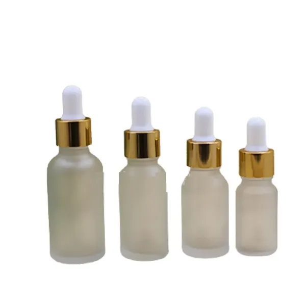 Frost Glass Dropper Bottle Silver Gold Lid White Rubber Top Empty Cosmetic Packaging Container Essential Oil Vials 5ml 10ml 15ml 20ml 30ml 50ml 100ml