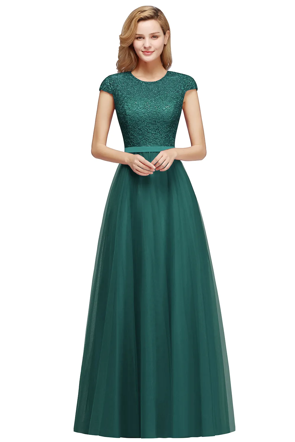 Elegant Evening Dresses A Line Jewel Neck Sleeveless Long Maxi Lace Appqulies Chiffon Skirt Prom Party Gowns Bridesmaid Wear CPS1132