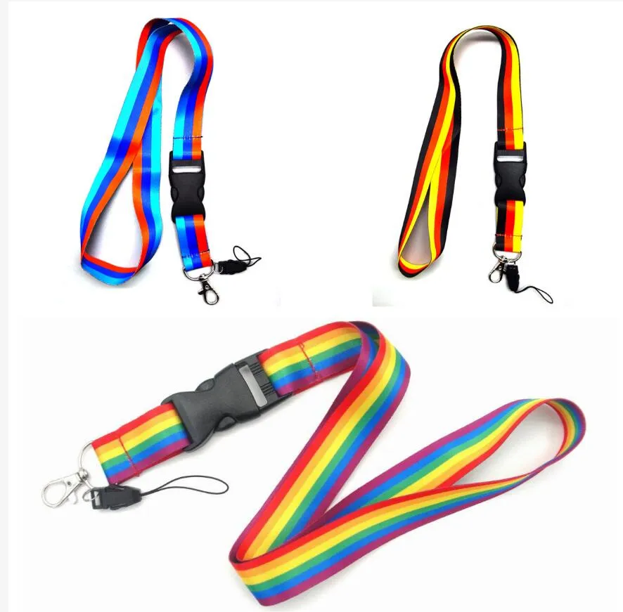 designer Rainbow Neck Strap Lanyard keychain Cell Phone Strap ID Badge Holder Rope Keychain Keyring Fashion Accessory Gift