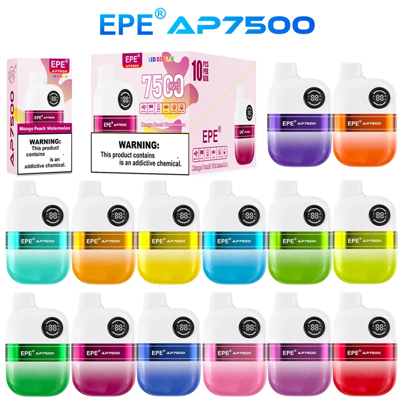 7500 Puffs Originele EPE AP7500 Wegwerpvape Pen 20 Smaken 19 ml Pods 500mAh Batterij LED Display Oplaadbare aangepaste vape pen