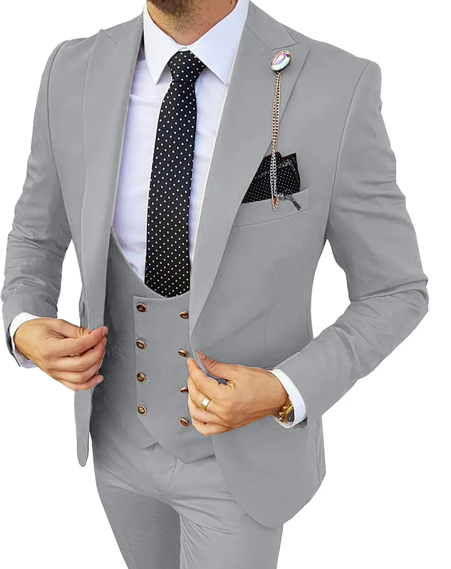 Abito da uomo a quadri damier bianco e nero per affari, matrimonio, tweed, blazer personalizzato, giacca classica, smoking slim fit, 3 pezzi