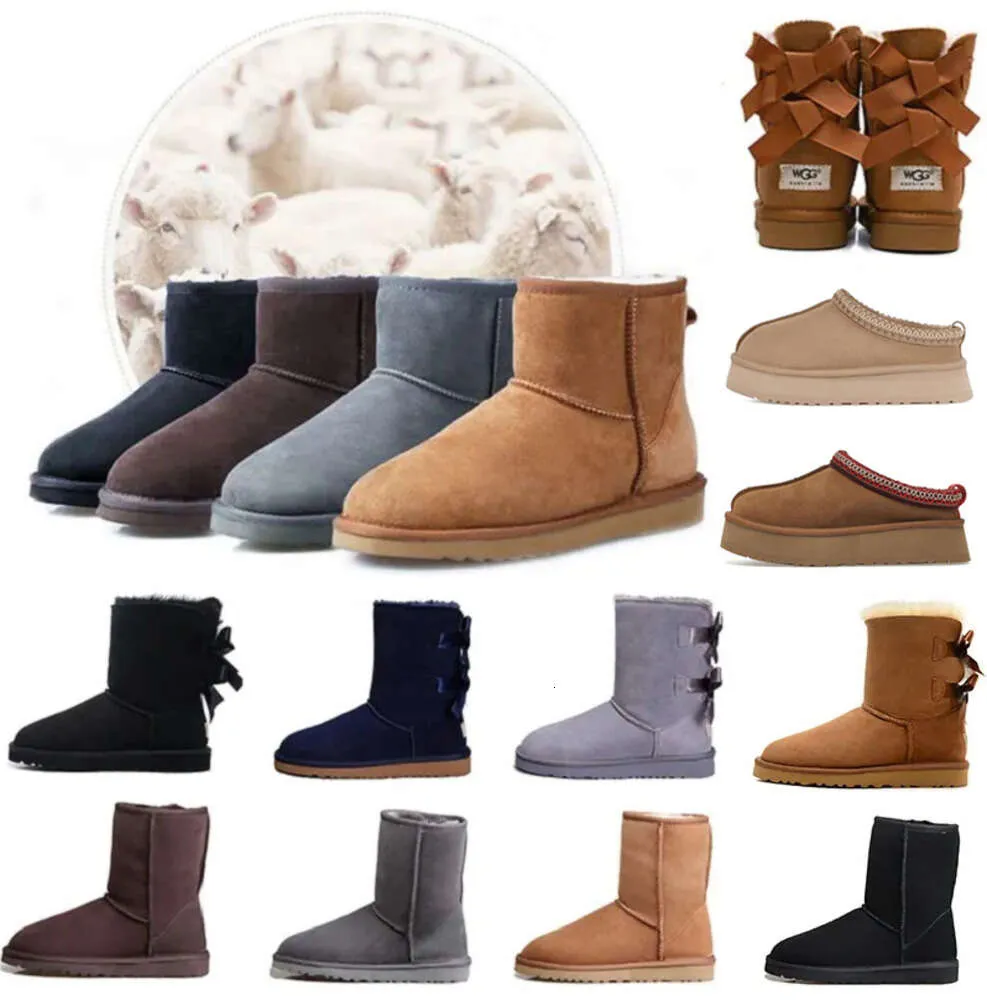 Botas de desenhista Austrália Chinelos Tasman Womens Plataforma Botas de Inverno Menina Clássico Bota de Neve Tornozelo Curto Arco Mini Pele Preto Castanha Rosa Bowtie Sapatos Tamanho 4-14 Ins