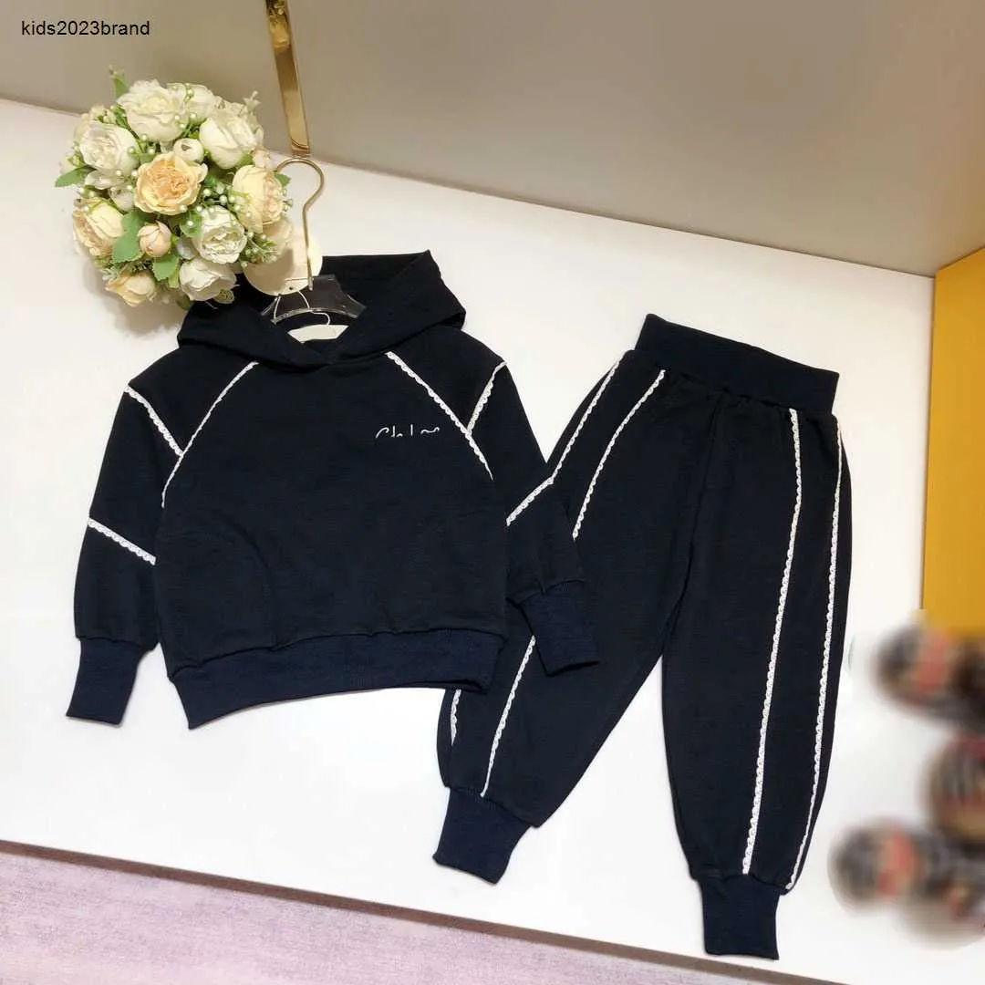 Nieuwe herfst baby trainingspak wit kant ontwerp kinderen designer kleding maat 100-160 hoge kwaliteit meisjes hoodie en broek nov25