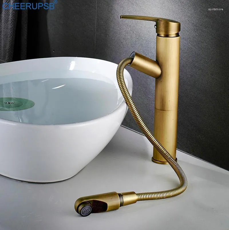 Bathroom Sink Faucets Pull Out Taps Black Painted Vintage Gold Faucet Retractable Cold Water Wash Basin Brushed Tap Grifo Lavabo