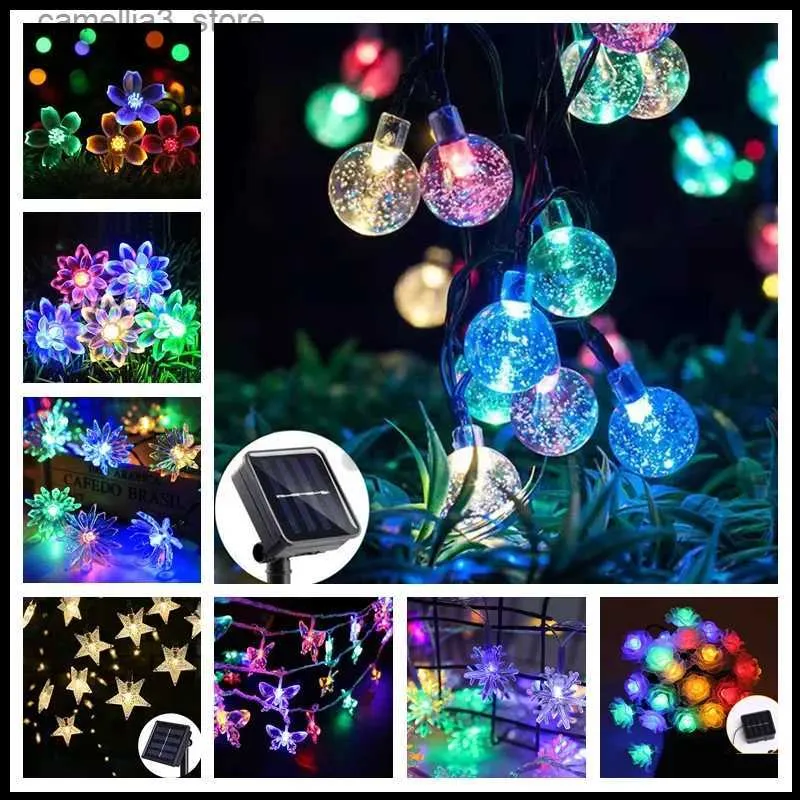 Lawn Lamps 100 LEDs 12m Crystal Ball Solar Light Outdoor IP65 Waterproof String Fairy Lamps Solar Garden Garlands Christmas Decoration Q231125