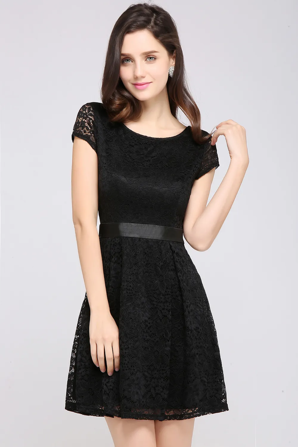 Elegant Evening Dress Floral Appliques V-Back Short Sleeve Belt Knee Length  Formal Party Cocktail Wear CPS627 from Dhgate Cocktail Dresses