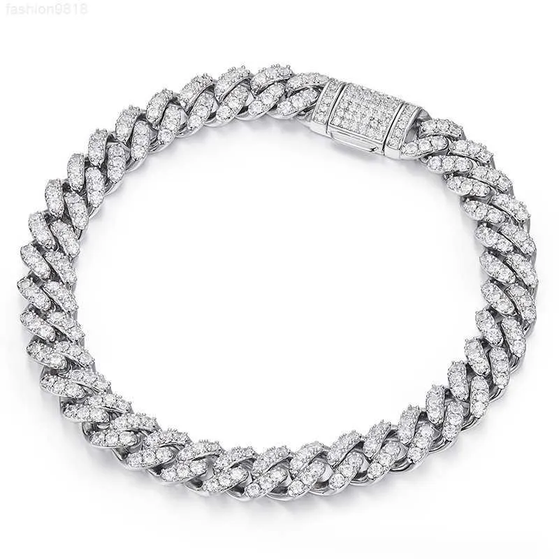 Pushi Diamant Hip Hop Vvs Lien Pas Cher Prong En Argent Sterling Gra 12mm Moissanite Cubain Lien Chaîne Bracelet Collier