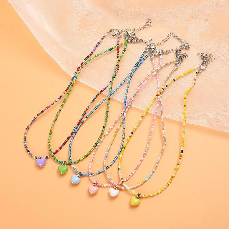 Łańcuchy Macaron Candy Kolor Naszyjnik koraliki ryżowe koraliki słodkie dziewczęce miłosne łańcuch biżuterii