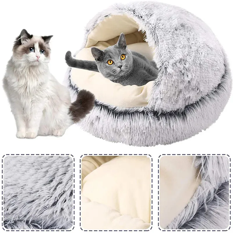 kennels pens Top Warm Plush Pet Cat Bed Round Cat Cushion Cat House 2 In 1 Warm Cat Basket Pet Sleep Bag Cat Nest Kennel For Cat dog 231124