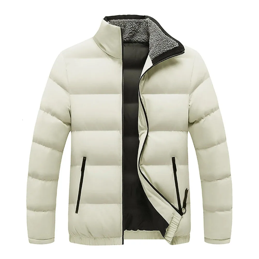 Parkas pour hommes Casual hommes hiver chaud matelassé Parka veste Stand col en peluche solide rembourré bulle Puffer épaissi manteaux vêtements 231124