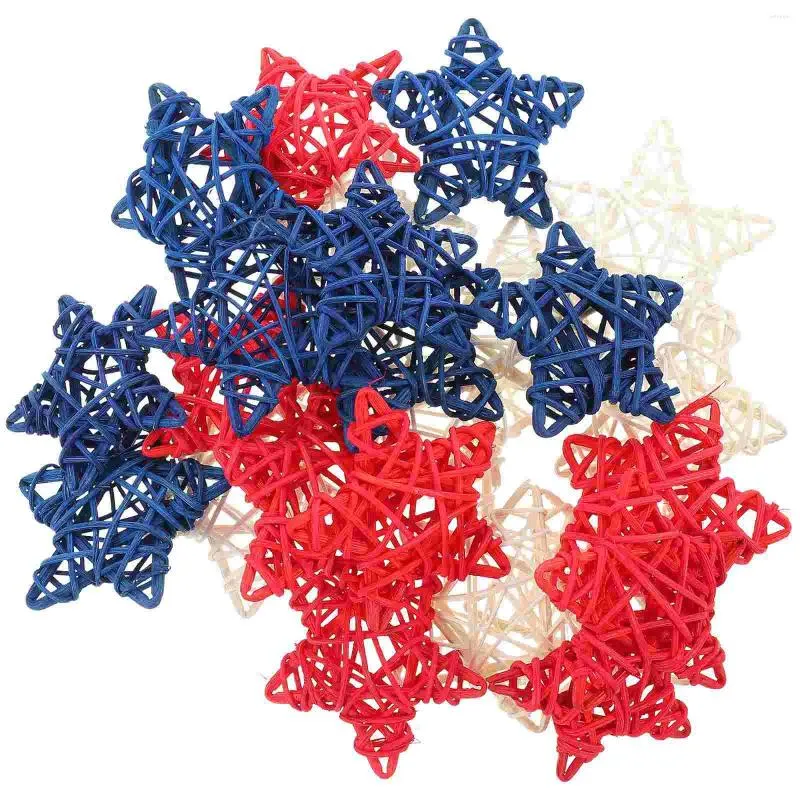 Dekorativa blommor 24 datorer American Decor Rattan Ornament Vase Filler Natural Stars Red White Blue