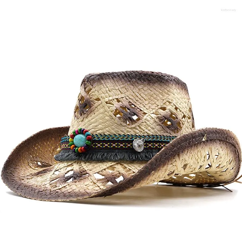 Bérets été kaki peinture pulvérisation Lafite paille Cowboy chapeaux hommes femmes large bord Protection solaire chapeau Panama plage casquette adulte