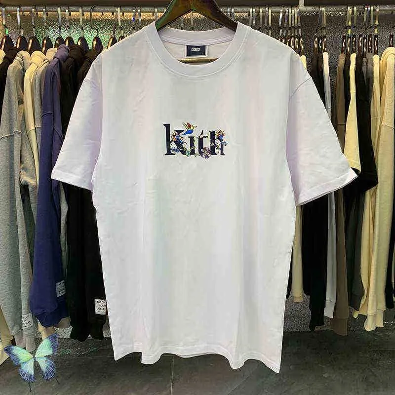 Herrt-shirts Kith Begonia Floral Serif Tee Kvalitet Dubbel garn bomull Kort ärm T-shirt